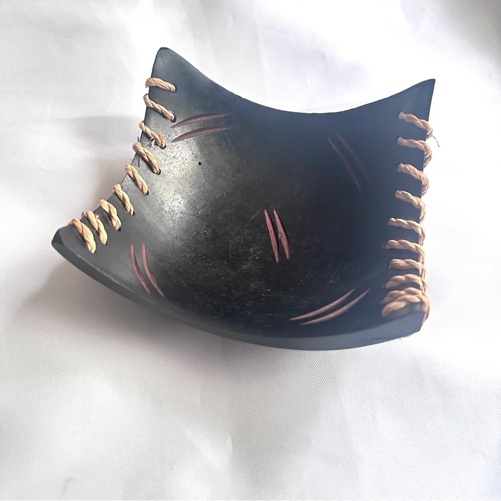 Black Decorative candle holder Bowl with Tan Accents